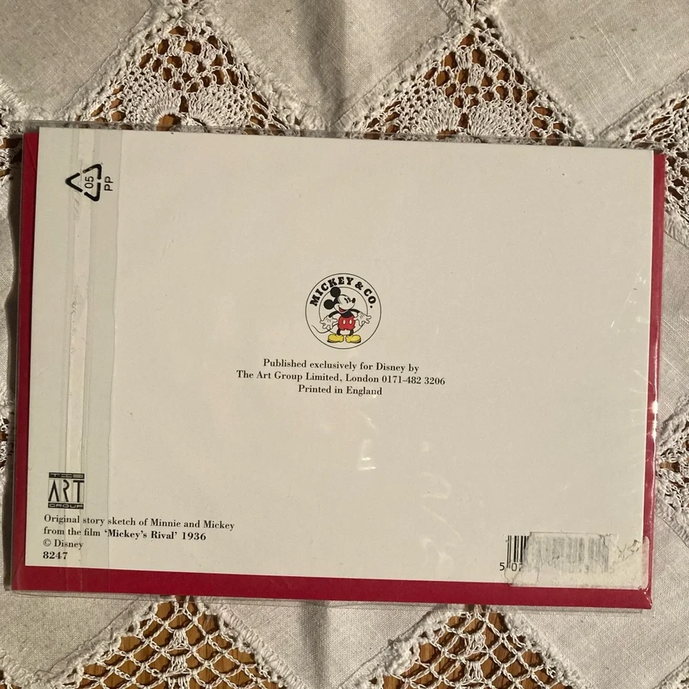 Vtg Disney Reproduction Print of Original Story Sketch of Minnie and Mickey Card - Picture 2 of 5